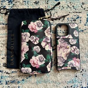 Bandolier 14 Pro Max Phone Case, Wallet, Strap - Black and Pink